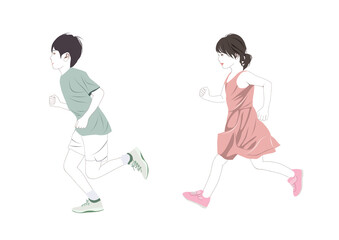 走る少年少女イラスト