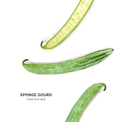 Creative layout made of sponge gourd on the white background. Flat lay. Food concept.