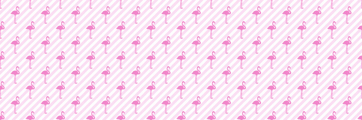 Seamless striped texture with flamingos. Cartoon birds. Colorful illustration