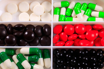 Medicine and healthy. Close up of capsules. Different kind of medicines