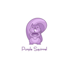 The purple squirrel with oak cute cartoon logo vector illustration design in with background