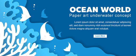 Undersea banner template, paper cut style graphics.
