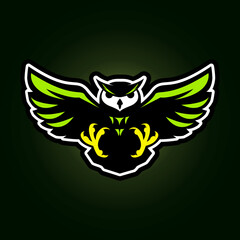 Owl mascot hunting with the talon and claws visible in green and black