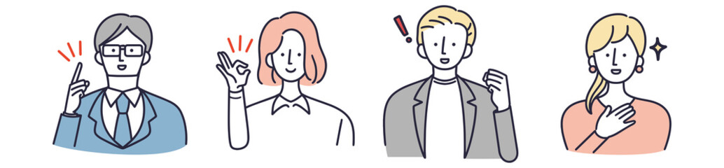 笑顔　男女　シンプルイラストセット