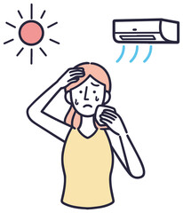 Obraz premium 日差し 気にする 女性 夏 イラスト