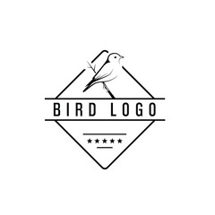 Bird logo template, classic style, square or rhombus logo design with little bird on a tree branch line silhouette