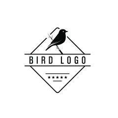 Bird logo template, classic style, square or rhombus logo design with little bird on a tree branch full silhouette