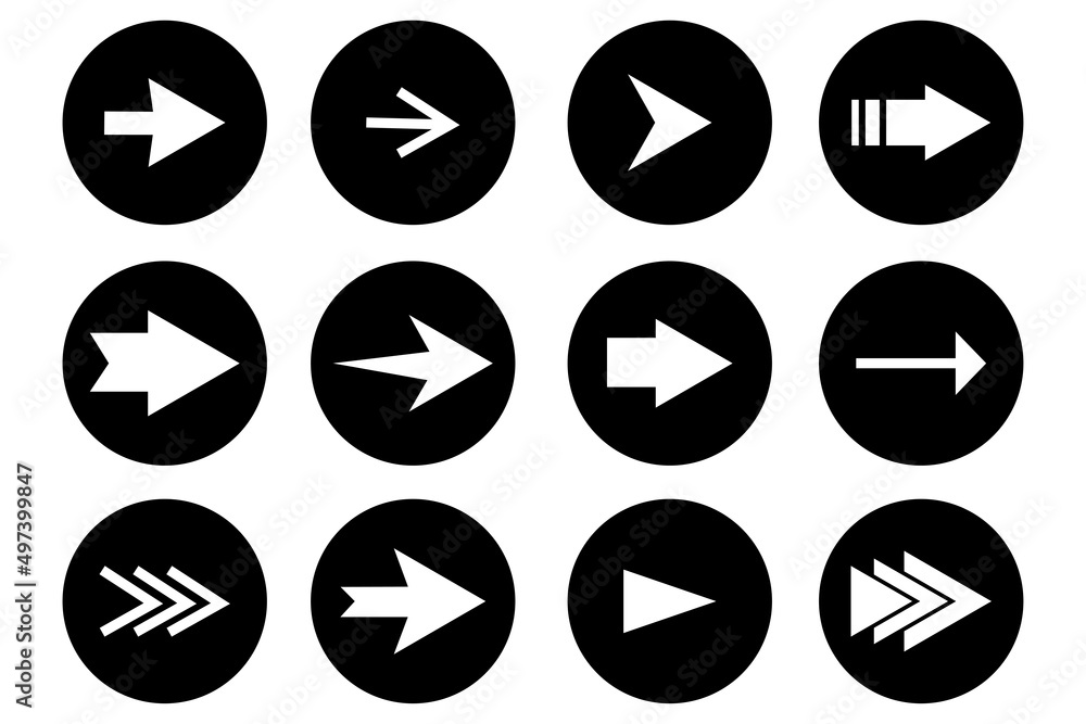 Poster arrow icons set in flat style. design element. hand click icon set. arrow icon. vector illustration.