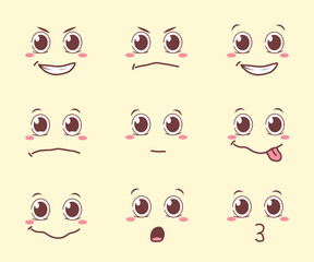 Weird cute and kawaii cartoon face expressions collection
