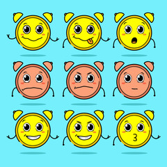 Weird cute and kawaii alarm clock cartoon face expressions collection