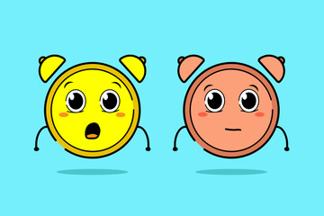 Weird cute and kawaii alarm clock cartoon face expressions collection