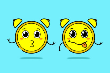 Weird cute and kawaii alarm clock cartoon face expressions collection