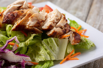 A view of a chicken garden salad.