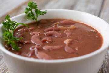 A view of a bowl of Caribbean beans.