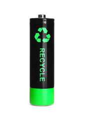 Battery with recycle symbol isolated on white