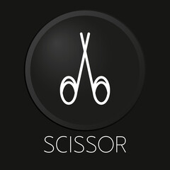 Scissor minimal vector line icon on 3D button isolated on black background. Premium Vector.