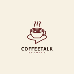 Coffee cup chat talk logo design with monoline style concept for your coffee shop business or for all your ideas