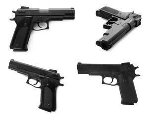 Set with black handguns on white background