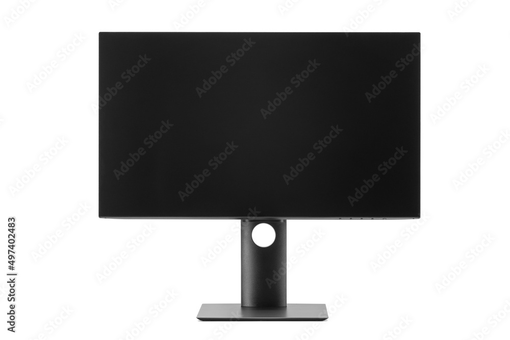 Poster computer monitor with empty screen isolated on white background.