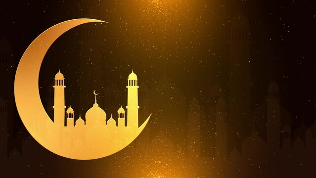 Eid Mubarak Animated Motion Graphics with Moon and Masjid with Islamic Green Mandala Background. traditional islamic religious lantern mosque. ramadan celebration . Arabic culture festival decoration