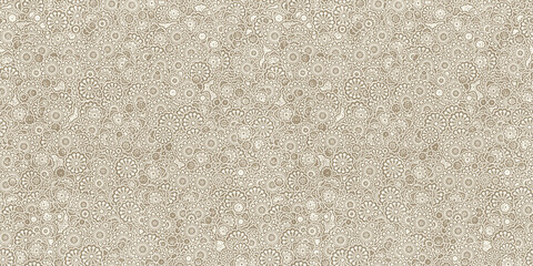 Fototapeta premium Seamless boho ikat flowers collage in subtle brown beige, a trendy contemporary tileable textile surface pattern for interior decor, wallpaper and fashion.
