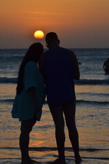 Sunsets awesome, different persons taking selfie pic outside, lifestyle happiness in couple