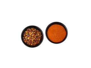 Crushed red chillies and paprika powder. dried red pepper