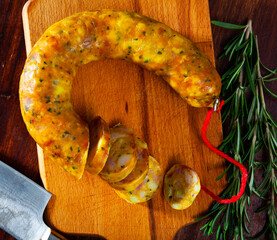 Butifarra - spanish pork sausage with added eggs. High quality photo