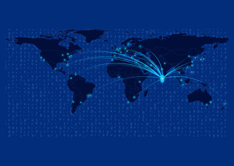 Maldives map for technology or innovation or export concepts.  Connections of the country to major cities around the world. File is suitable for digital editing and prints of all sizes.