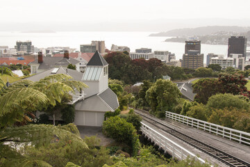 Panoramic view of Wellington City and cable car railway, New Zealand.
