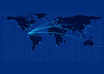 Costa Rica map for technology or innovation or export concepts.  Connections of the country to major cities around the world. File is suitable for digital editing and prints of all sizes.