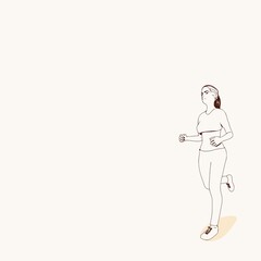 Running woman. Sport girl illustration. Casual sportwear - t-shirt, breeches and sneakers. Young woman wearing workout clothes. Sport fashion girl outline in urban casual style.