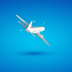 3d airplane. Travel and tourism background. Buying or booking online tickets. Travel, Business flights worldwide. 3d realistic vector illustration.
