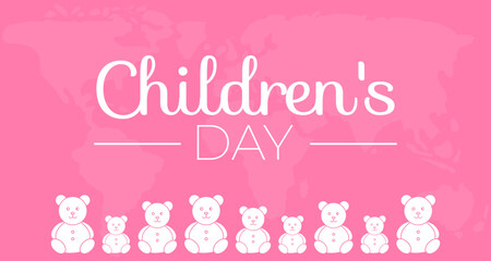 Pink Children's Day Background Illustration with Bears