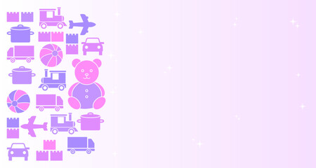 Magical Pink Toy Children Theme Background Illustration in Pastel Pink and Purple Colors