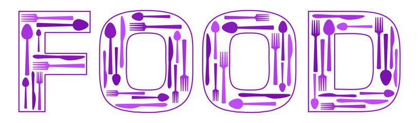 Food Text Filled With Spoon Fork Knife Purple
