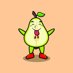 Cute cartoon pear fruit character with flashy expression in cute style  