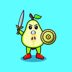 Cute Pear fruit mascot cartoon playing sport with boxing gloves and cute stylish design 