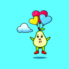Cute cartoon Pear fruit mascot is skydiving with balloon and happy gesture cute modern style design  