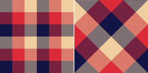 Tartan check plaid pattern in navy blue, red, beige for autumn winter. Seamless herringbone buffalo check set for flannel shirt, scarf, skirt, blanket, duvet cover, other modern fashion textile print.