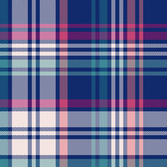 Tartan plaid pattern in blue, magenta pink, teal green for spring summer autumn winter. Seamless large multicolored herringbone check plaid for scarf, picnic blanket, duvet cover, other fabric print.