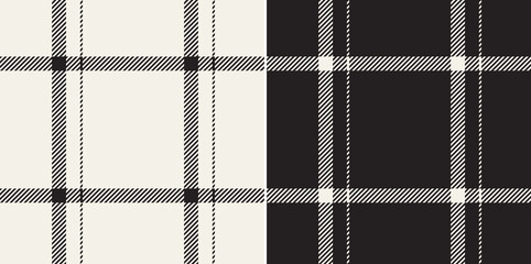 Check plaid pattern in black and off white. Seamless asymmetric abstract windowpane tartan set for spring summer autumn winter flannel shirt, trousers, jacket, dress, scarf, other textile design.