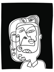 Abstract line drawing faces portrait vector illustration.