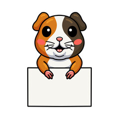 Cute little guinea pig cartoon with blank sign
