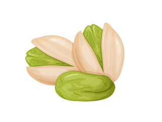 Pistachios. Nuts in shell and peeled in cartoon style.