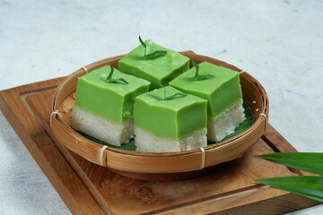 Talam ketan pandan (Kuih talam) or Kuih Seri Muka, traditional Malaysian Nyonya sweet cake. Also...