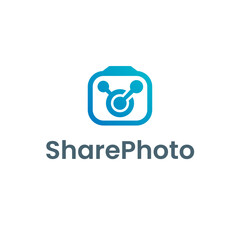Camera Photo Image Share Upload Connect Social Network Vector Abstract Illustration Logo Icon Design Template Element