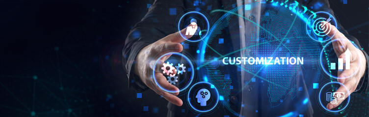 Business, Technology, Internet and network concept.   virtual screen of the future and sees the inscription: Customization