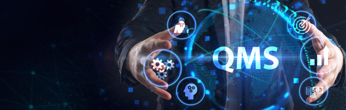 Quality management system business and industrial technology concept. QMS