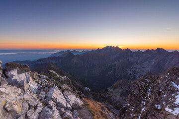 Summer sunsets and sunrises in poland and slovakian high tatras mountains